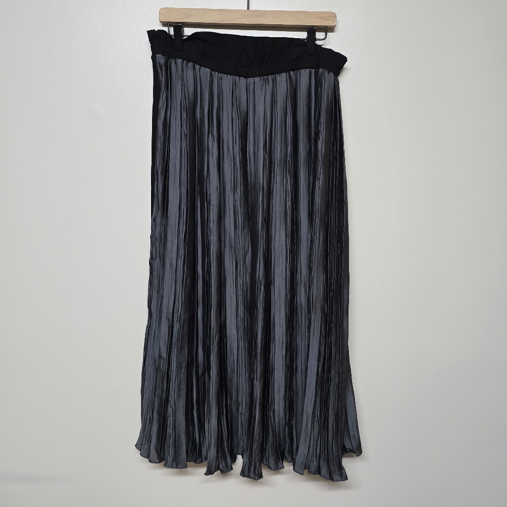 Collection Privee? Womens Pleated Gray Black Unique Elastic Waist Maxi Skirt